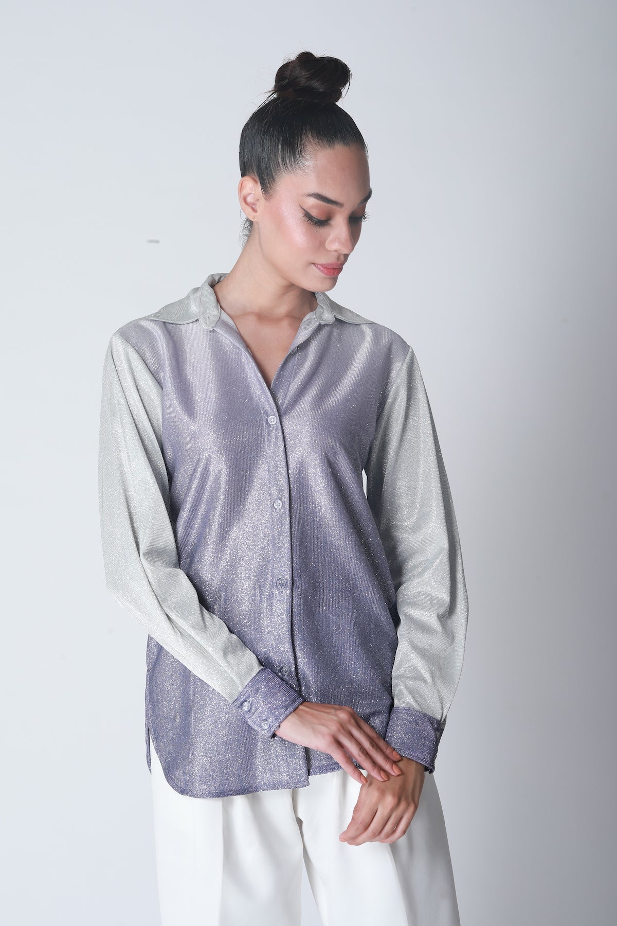 Cotton Shimmer Shirt - Silver Lilac Ombre