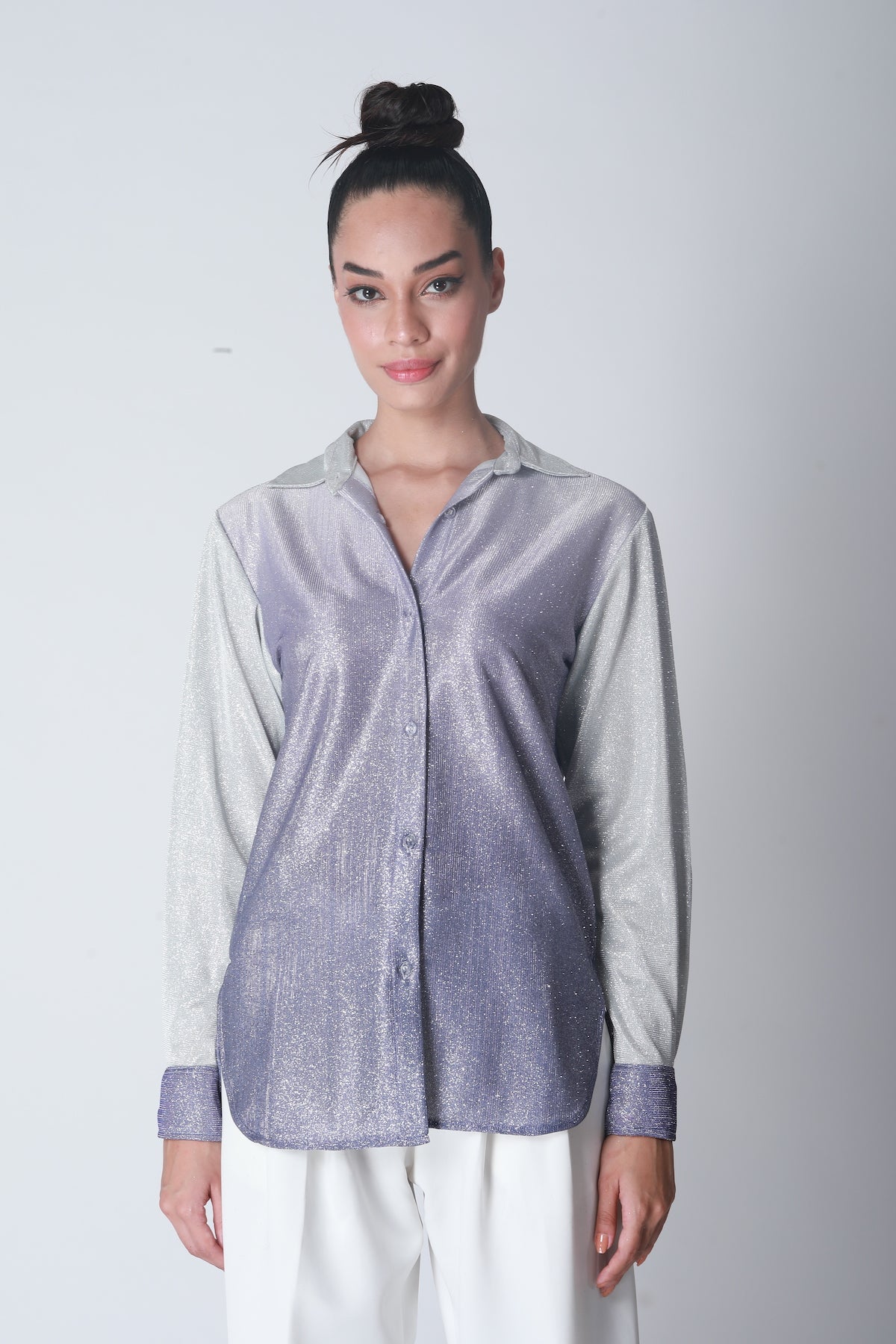 Cotton Shimmer Shirt - Silver Lilac Ombre