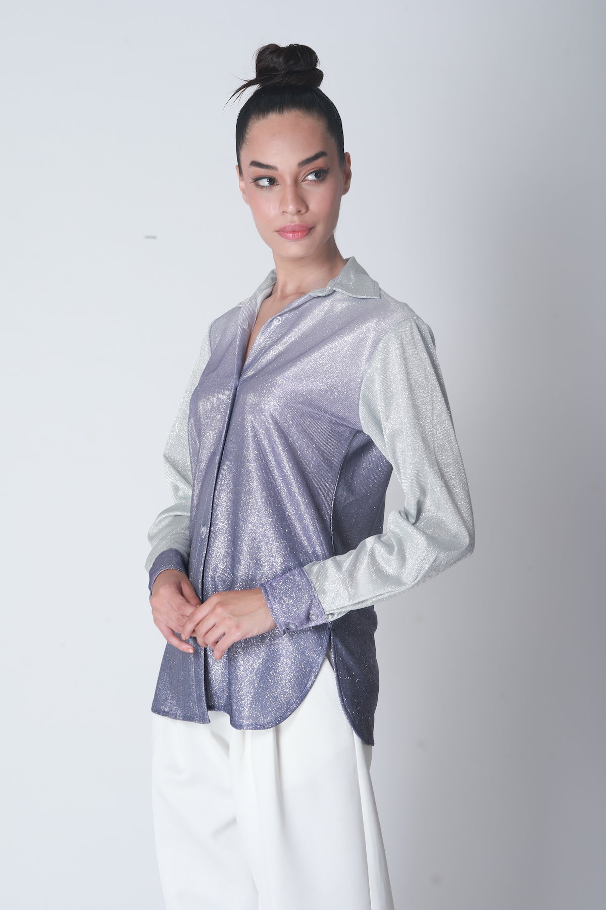 Cotton Shimmer Shirt - Silver Lilac Ombre