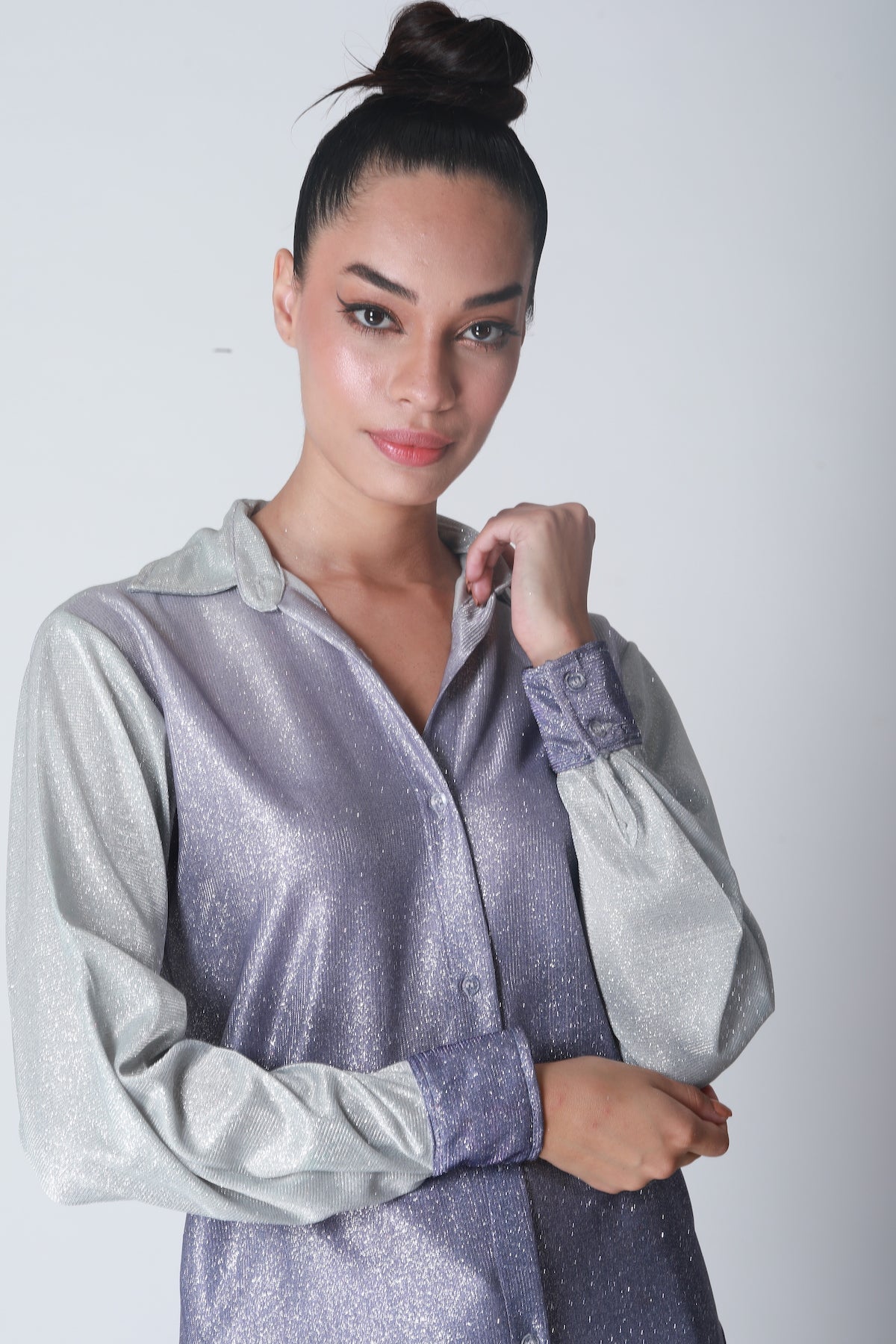 Cotton Shimmer Shirt - Silver Lilac Ombre