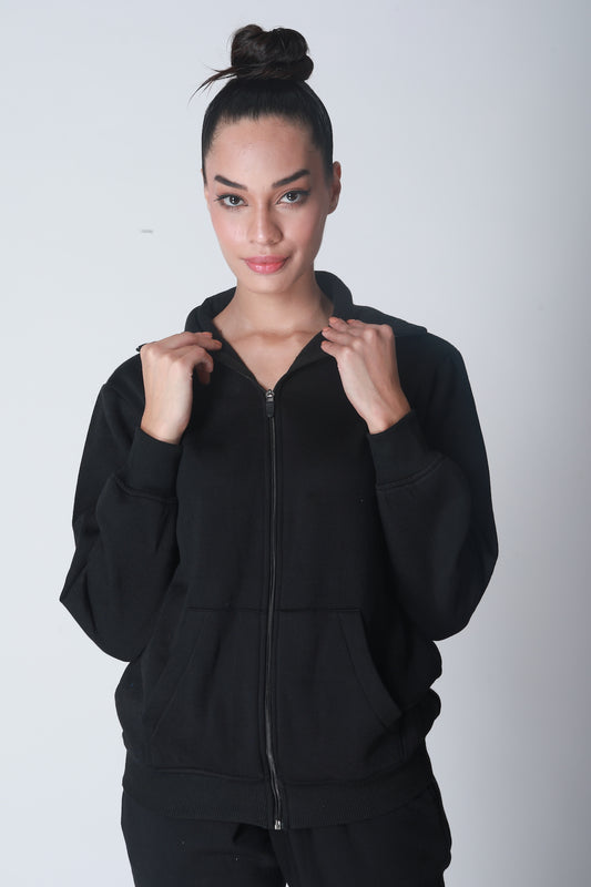 Fleece zipper co-ord - Black