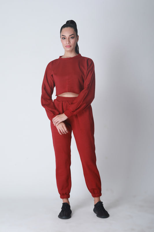 Fleece Crop Jogger set - Berry