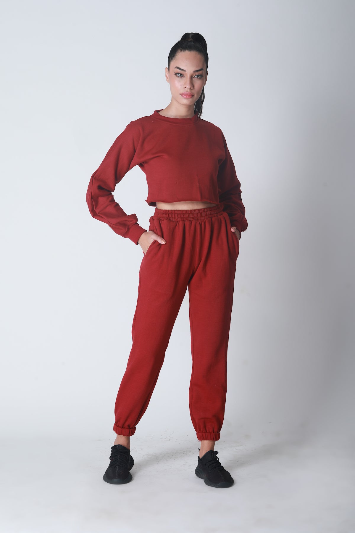 Fleece Crop Jogger set - Berry