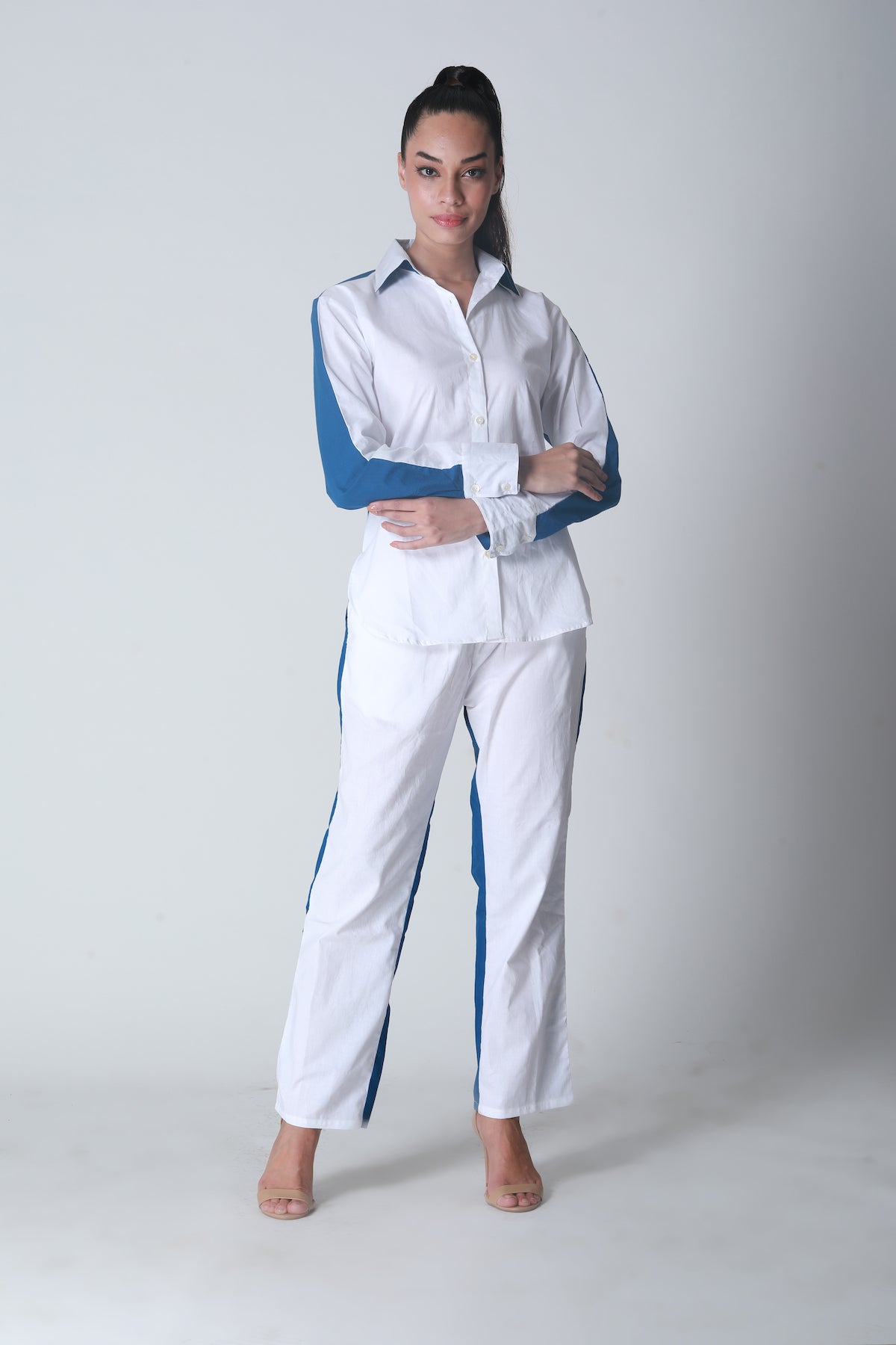 Summer Lovin' Poplin Pant Co-ord- Color Block Blue White