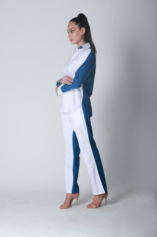 Summer Lovin' Poplin Pant Co-ord- Color Block Blue White