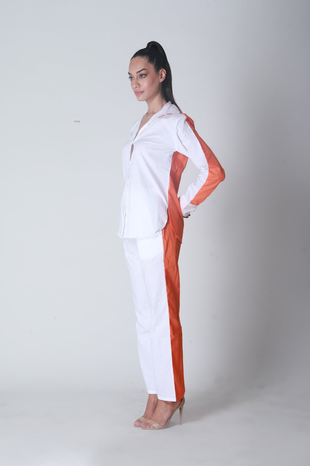 Summer Lovin' Poplin Pant Co-ord- Color Block Orange White