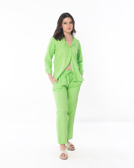 Summer Lovin' Poplin Pant Co-ord, Shades of Pink Edition - Parrot Green