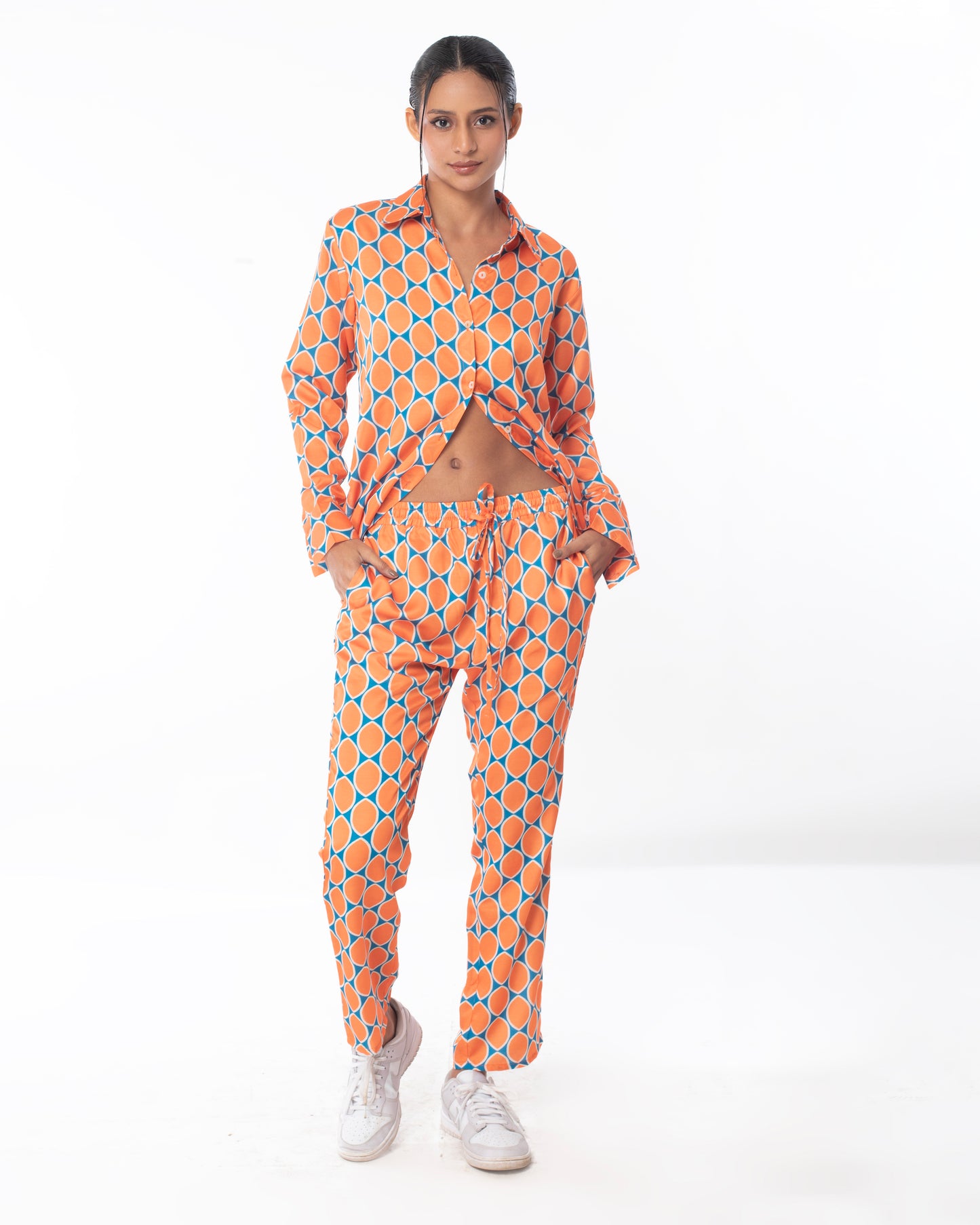 Summer Lovin Poplin Pant Co-ord, Shades of Pink Edition - Orange Abstract Pant Co-ord