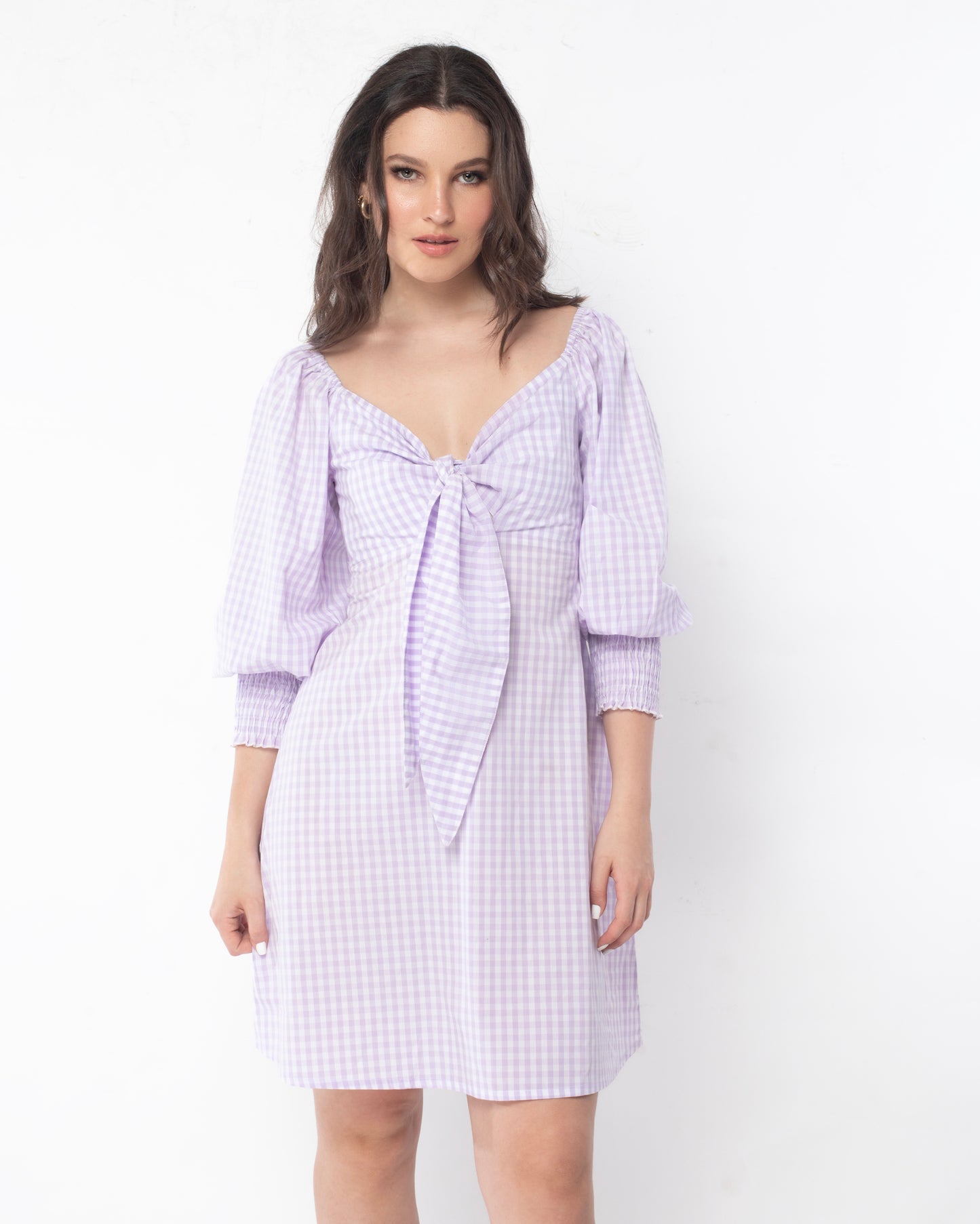 Shades of Pink - Lilac Gingham Bow Dress