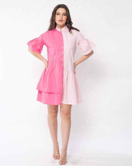 Shades of Pink - Pink Frill Shirt Dress