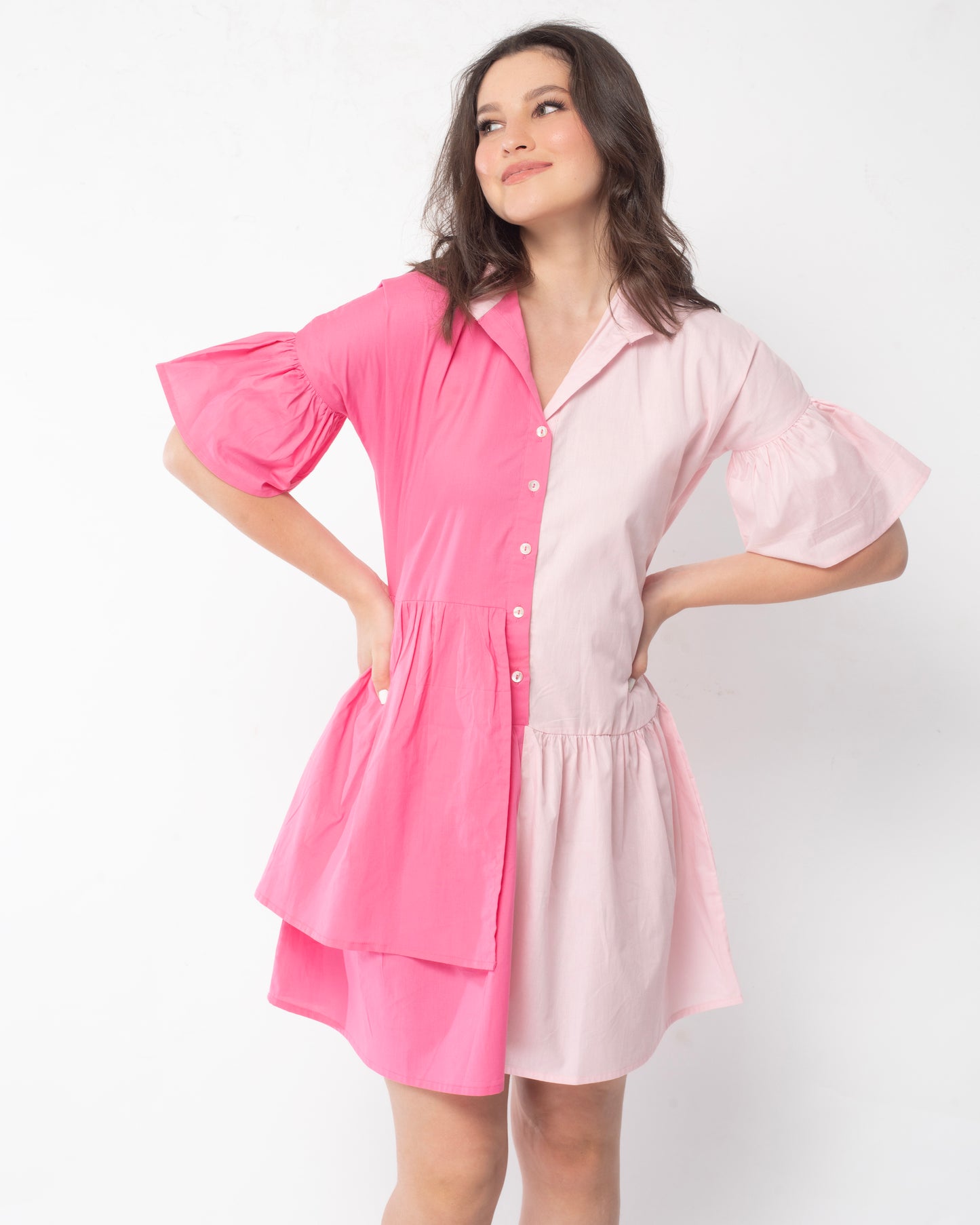 Shades of Pink - Pink Frill Shirt Dress