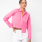 Shades of Pink - Neon Pink Flap Pocket Crop Shirt