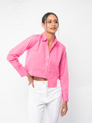 Neon Pink Flap Pocket Crop Shirt