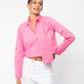 Shades of Pink - Neon Pink Flap Pocket Crop Shirt
