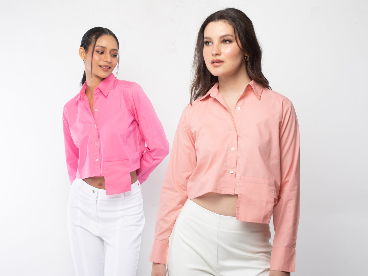 Shades of Pink - Neon Pink Flap Pocket Crop Shirt