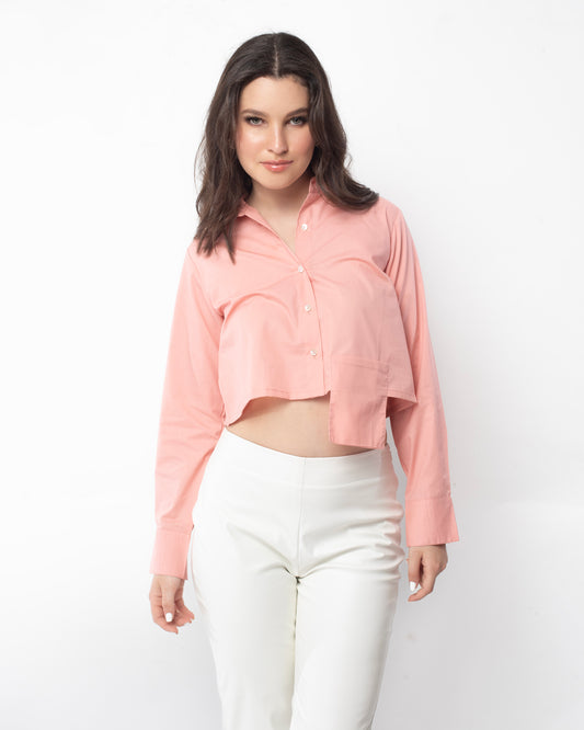 Shades of Pink - Peach Flap Pocket Crop Shirt