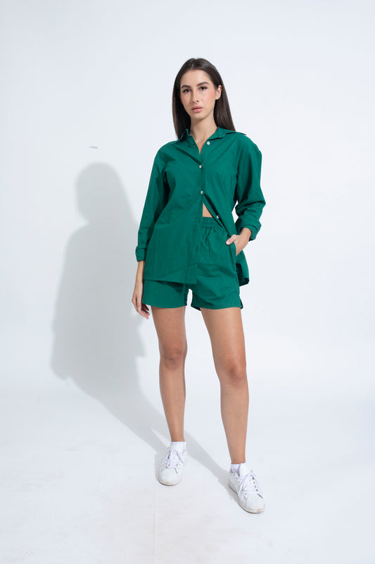 Summer Lovin' Poplin Short Co-ord- Dark Green