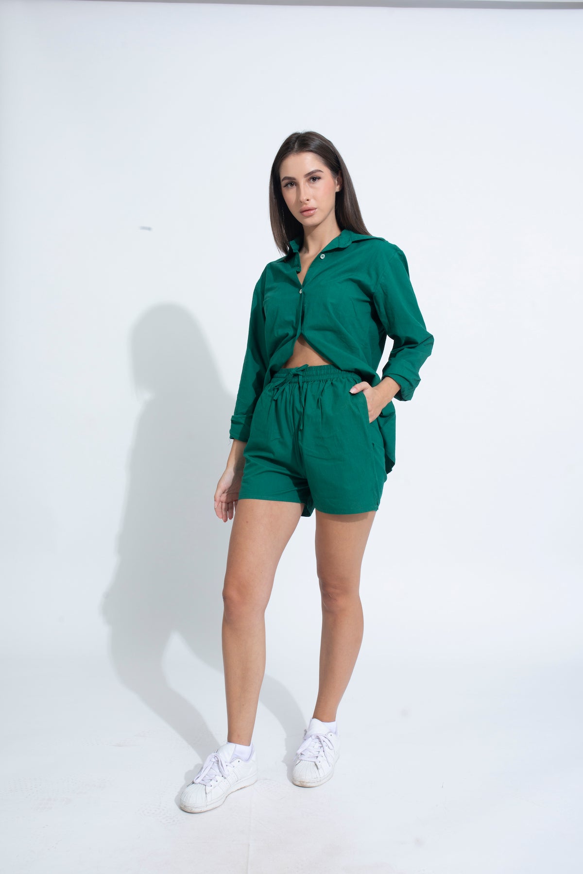 Summer Lovin' Poplin Short Co-ord- Dark Green