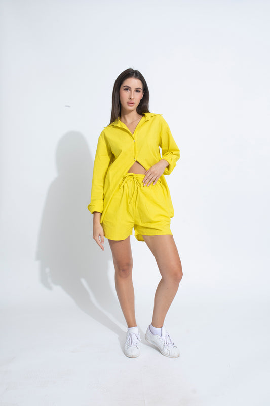 Summer Lovin' Poplin Short Co-ord- Neon yellow