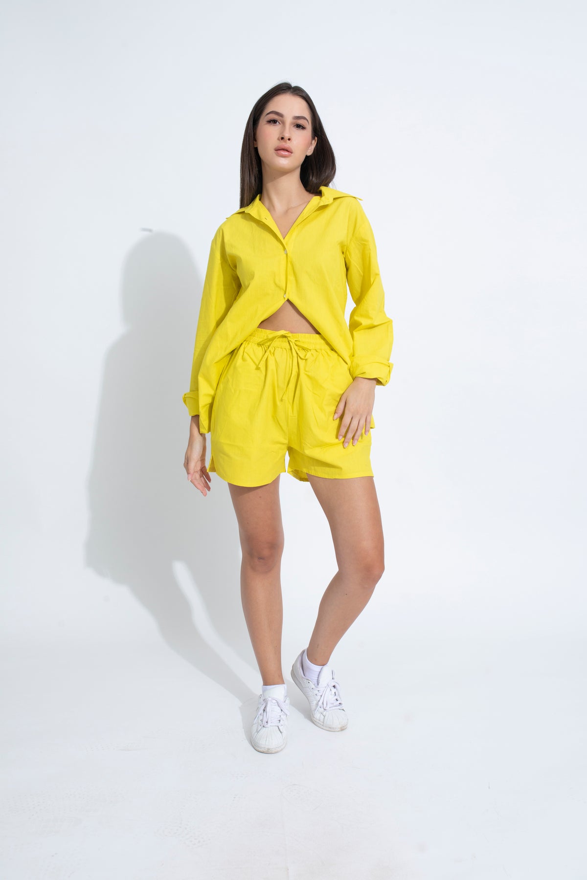 Summer Lovin' Poplin Short Co-ord- Neon yellow