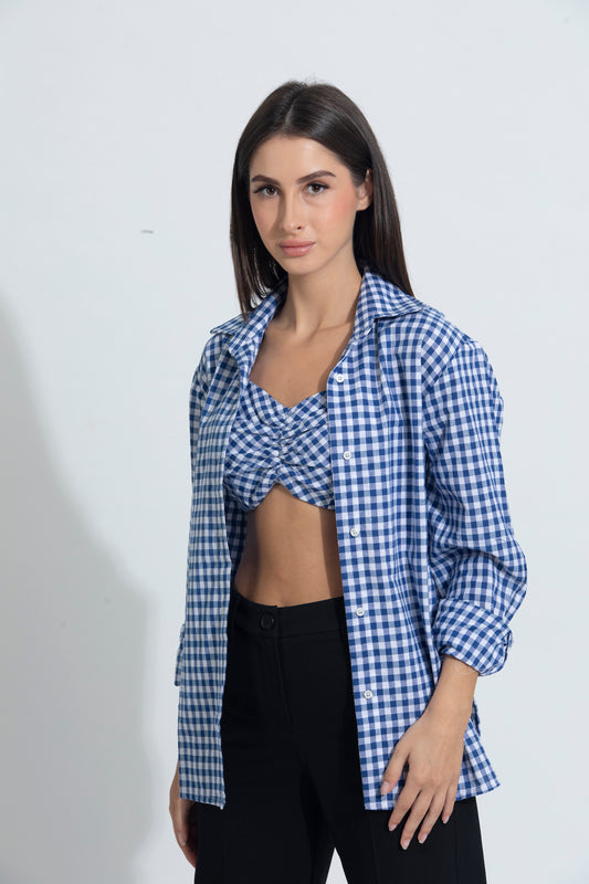 Summer Lovin' shirt/bralette duo- Blue Gingham