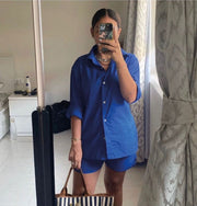 Poplin Short Co-ord- Royal Blue