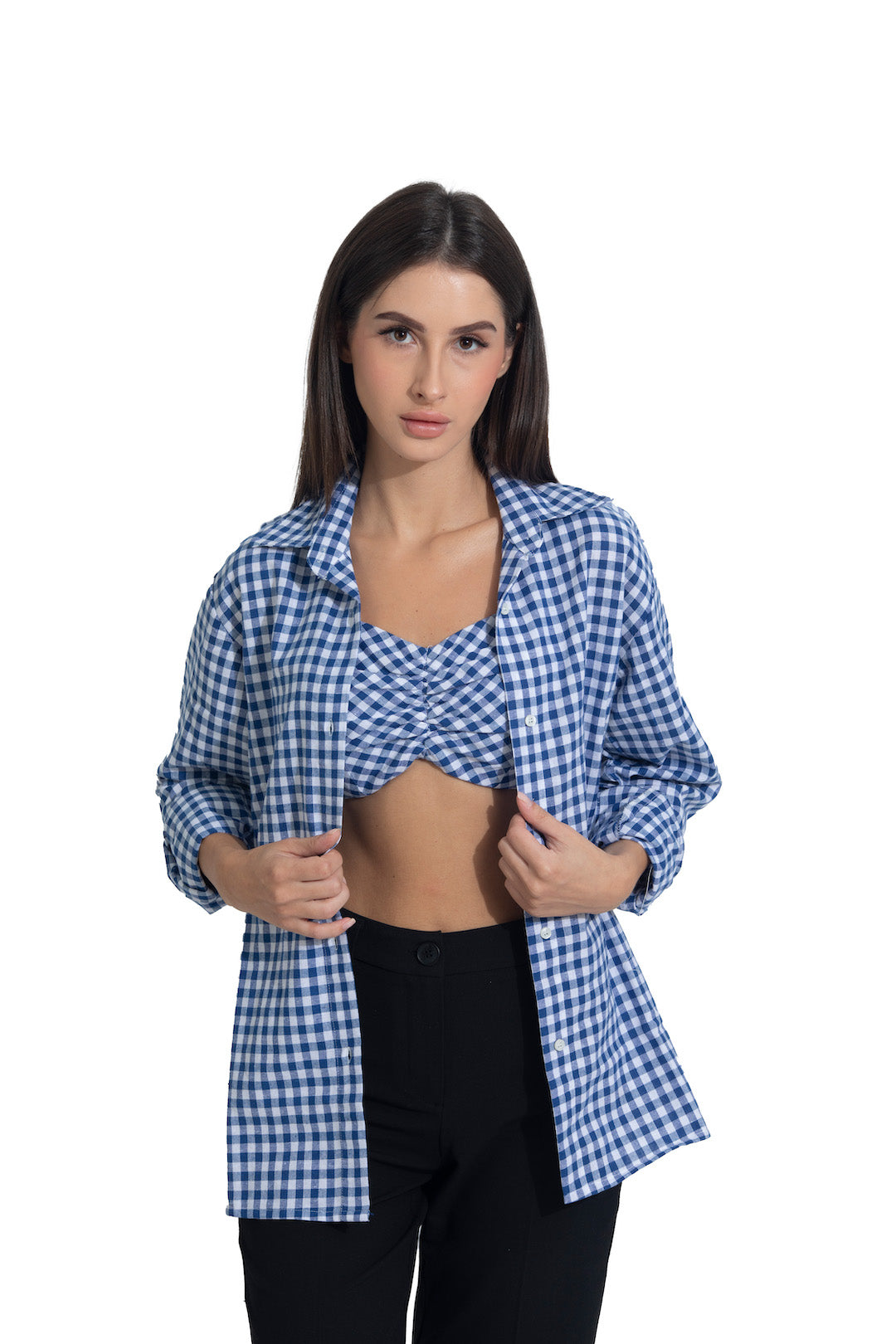 Summer Lovin' shirt/bralette duo- Blue Gingham